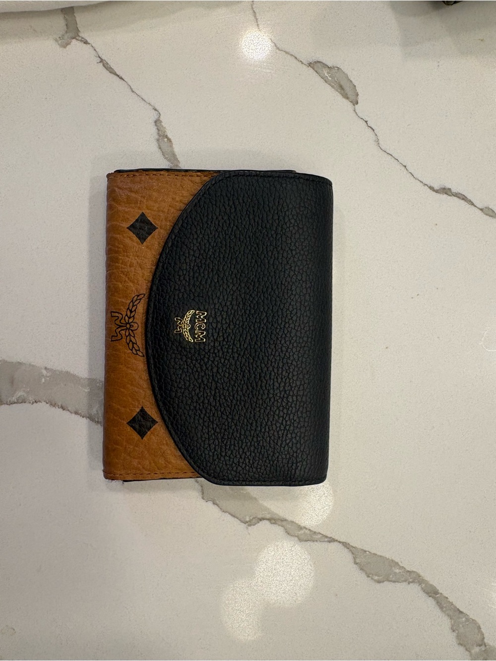 MCM Two-Tone Black and Cognac Leather Bi-Fold Wallet